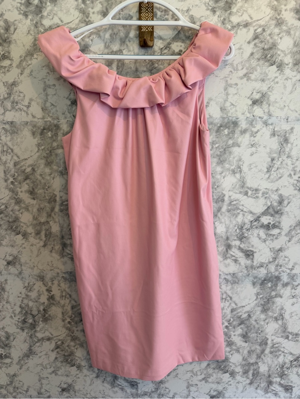 Tina Turk Faux Leather Ruffled  Off-Shoulder Sheath Dress in Light Pink